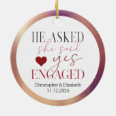 最初の婚約したバラ金ゴールド セラミックオーナメント (裏面)