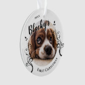 最初の子犬のクリスマスの葉の犬の名前写真 オーナメント (正面)