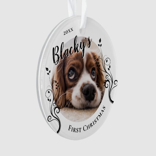最初の子犬のクリスマスの葉の犬の名前写真 オーナメント (正面)