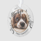 最初の子犬のクリスマスウッドの葉の犬の名前写真 オーナメント (正面)