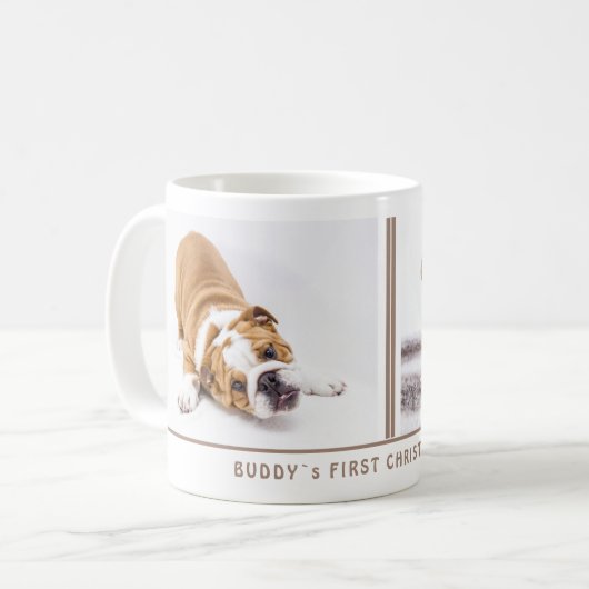 最初の子犬のクリスマスパーソナライズされたペットの写真 コーヒーマグカップ (正面左)