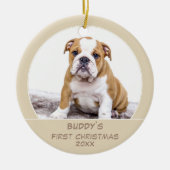 最初の子犬のクリスマスパーソナライズされたペットの写真 セラミックオーナメント (正面)