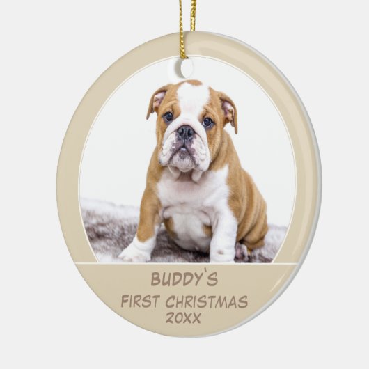 最初の子犬のクリスマスパーソナライズされたペットの写真 セラミックオーナメント (左)