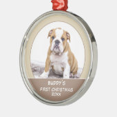 最初の子犬のクリスマスパーソナライズされたペットの写真 メタルオーナメント (左)
