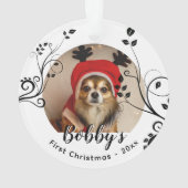最初の子犬のクリスマス黒い葉の犬の名前写真 オーナメント (裏面)