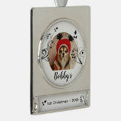 最初の子犬のクリスマス黒い葉の犬の名前写真 シルバープレートバナーオーナメント (右)