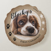 最初の子犬の素朴クリスマスドッグ名写真 ラウンドクッション (裏面)