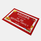 最初の家 ウェルカム ラスティック チキン レッド ホワイト ドアマット (アングル)