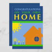 最初の家(図形)のモダンおめでとう 招待状 (正面/裏面)