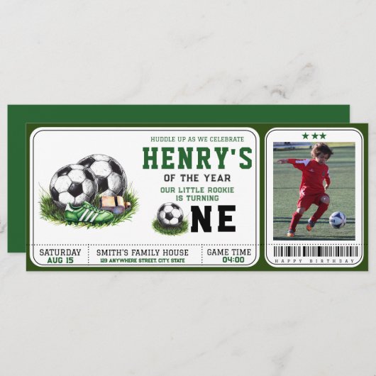 最初の年を下回る | サッカーの第1の誕生日 招待状 (正面/裏面)