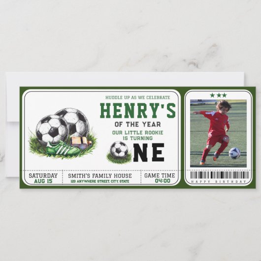 最初の年を下回る | サッカーの第1の誕生日 招待状 (正面)