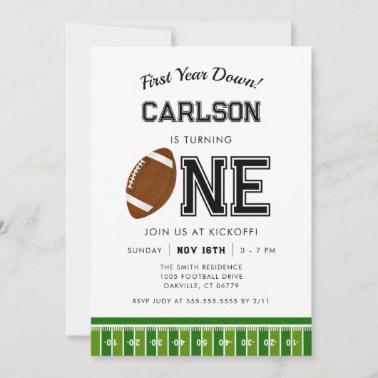 最初の年を下回る |サッカーボーイファースト誕生日 招待状 (正面)