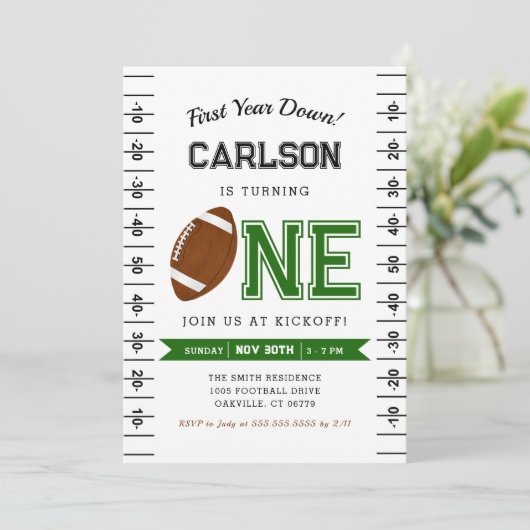 最初の年を下回る |サッカー少年の最初の誕生日パーティー 招待状 (スタンド正面)