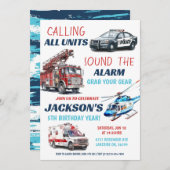 最初の応答者単位誕生日招待状テンプレート 招待状 (正面/裏面)