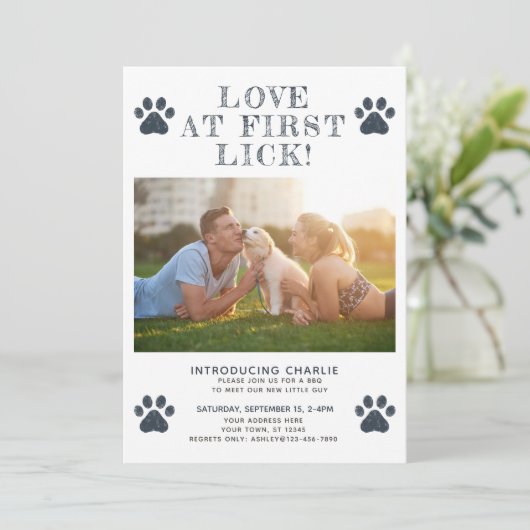 最初の愛Lick新しい子犬の写真の発表 招待状 (スタンド正面)
