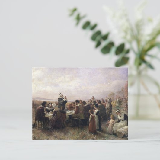 最初の感謝祭絵画ヴィンテージ シーズンポストカード (スタンド正面)