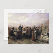 最初の感謝祭絵画ヴィンテージ シーズンポストカード (正面/裏面)