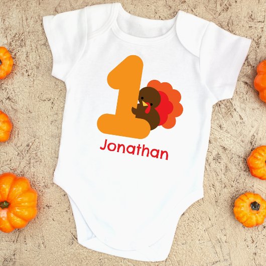 最初の感謝祭 オレンジ ブラウン パーソナライズ ベビーボディスーツ