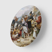 最初の感謝祭 ラウンド壁時計 (傾斜)