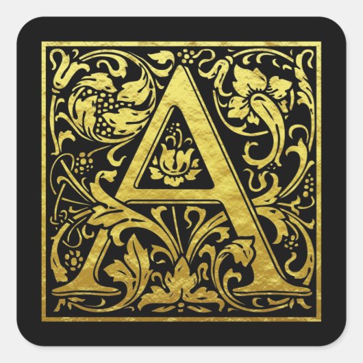 最初の文字の金ゴールドと黒を書く スクエアシール (正面)