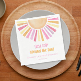 最初の旅のまわりに太陽の女の子の最初の誕生日 スタンダードランチョンナプキン
