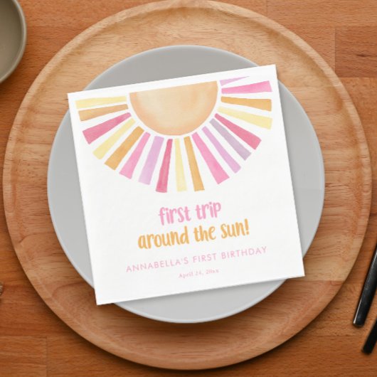 最初の旅のまわりに太陽の女の子の最初の誕生日 スタンダードランチョンナプキン