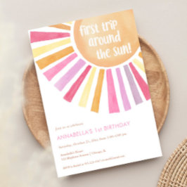 最初の旅のまわりに太陽の女の子の1番目の誕生日パーティー 招待状