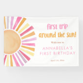 最初の旅のまわりに太陽の女の子1番目の誕生日 横断幕 (横)