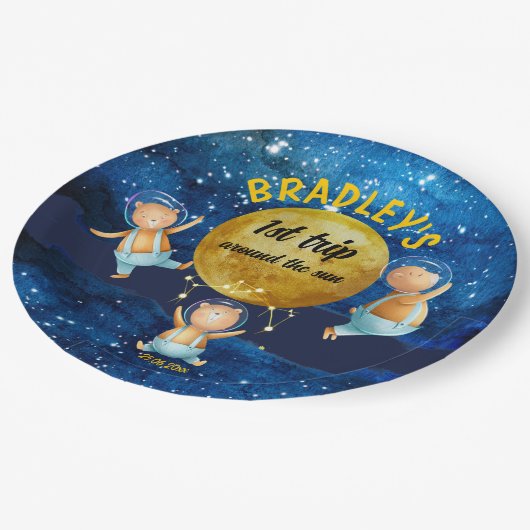 最初の旅のまわりに太陽の誕生日パーティープレート ペーパープレート (アングル)