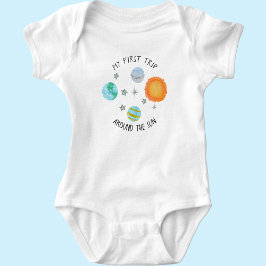 最初の旅のまわりに太陽誕生日青い惑星 ベビーボディスーツ