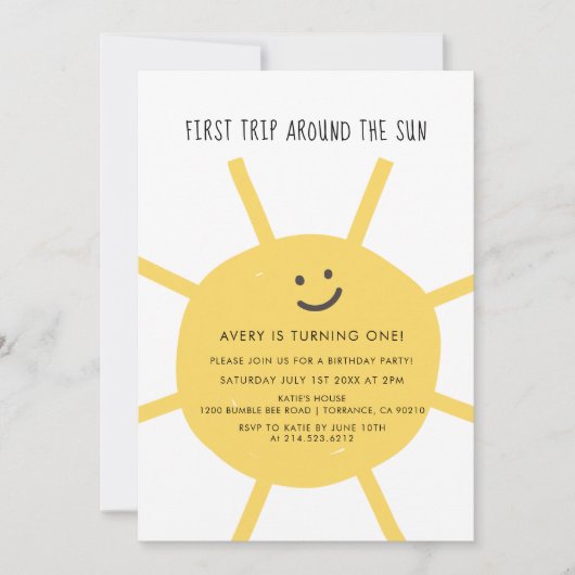 最初の旅のまわりに日の最初の誕生日パーティー招待 招待状 (正面)