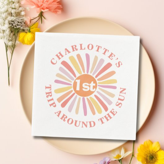 最初の旅のまわりに日の最初の誕生日パーティー紙 スタンダードカクテルナプキン