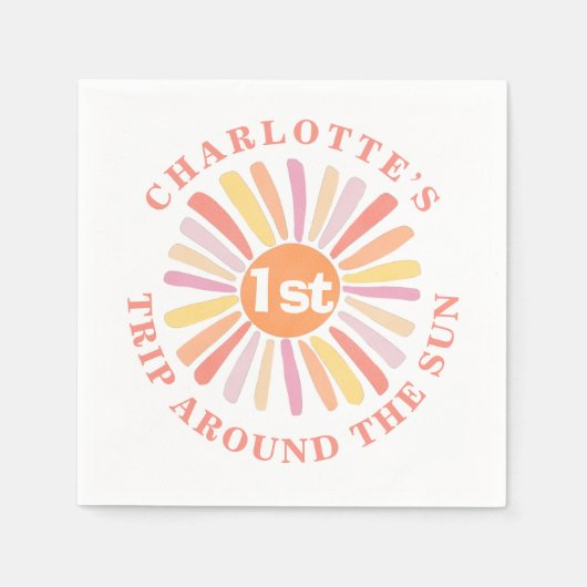 最初の旅のまわりに日の最初の誕生日パーティー紙 スタンダードカクテルナプキン (正面)