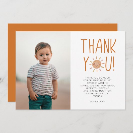 最初の旅のまわりに日の最初の誕生日パーティー サンキューカード (正面/裏面)