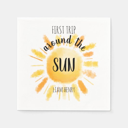 最初の旅のまわりに日の最初の誕生日パーティー スタンダードカクテルナプキン (正面)