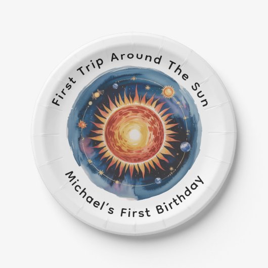 最初の旅のまわりに日の最初の誕生日パーティー ペーパープレート (正面)