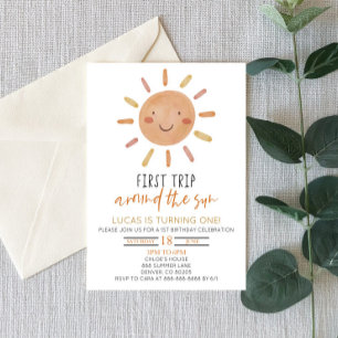 最初の旅のまわりに日の最初の誕生日パーティー 招待状