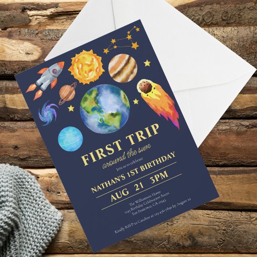 最初の旅のまわりに日の最初の誕生日パーティー 招待状