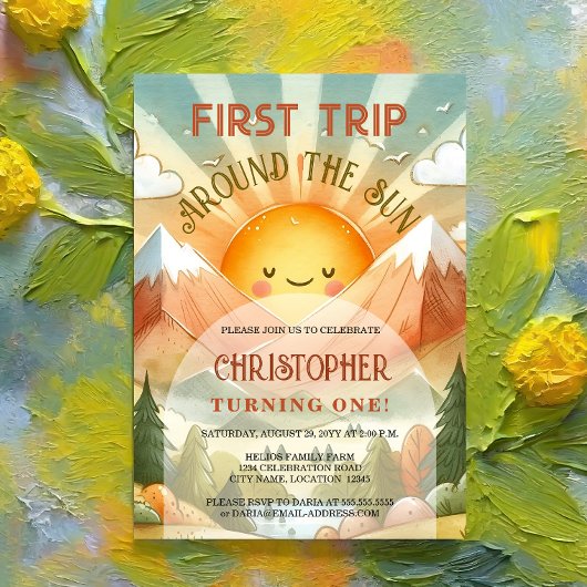 最初の旅のまわりに日の最初の誕生日パーティー 招待状