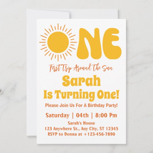 最初の旅のまわりに日の最初の誕生日パーティー 招待状 (正面)