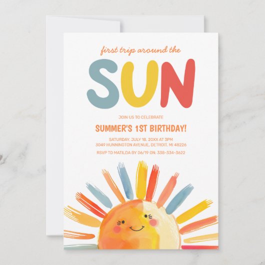 最初の旅のまわりに日の最初の誕生日パーティー 招待状 (正面)