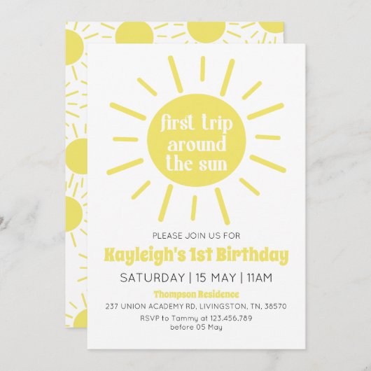 最初の旅のまわりに日の最初の誕生日パーティー 招待状 (正面/裏面)