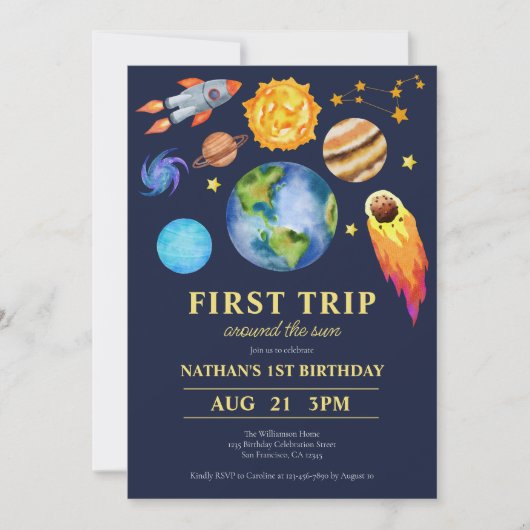 最初の旅のまわりに日の最初の誕生日パーティー 招待状 (正面)