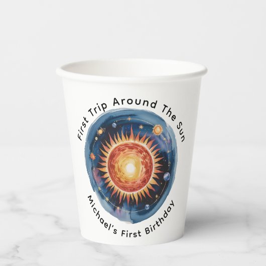 最初の旅のまわりに日の最初の誕生日パーティー 紙コップ (正面)