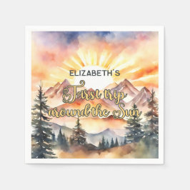 最初の旅のまわりに日の最初の誕生日ボホ自然 スタンダードカクテルナプキン