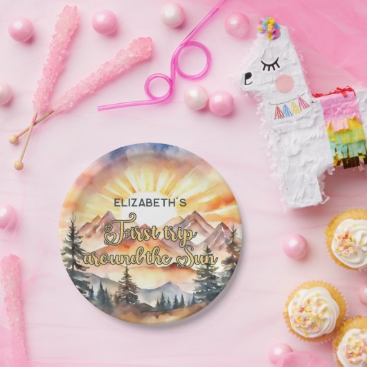 最初の旅のまわりに日の最初の誕生日ボホ自然 ペーパープレート (パーティー)