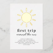 最初の旅のまわりに日の最初の誕生日金ゴールド 箔招待状 (正面)