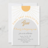 最初の旅のまわりに日の灰色の黄色1番目の誕生日 招待状 (正面)