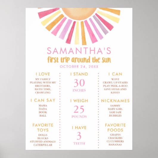 最初の旅のまわりに日マイルストーン女の子1歳の誕生日 ポスター (正面)