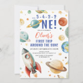 最初の旅のまわりに日宇宙1st誕生日パーティー 招待状 (正面)